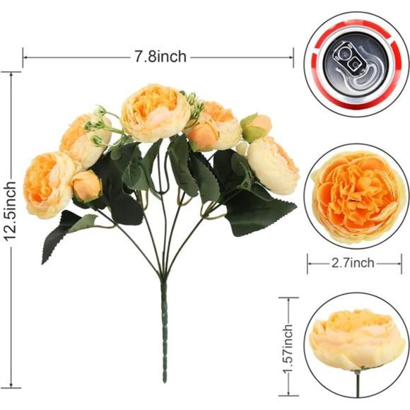 Artificial Peony Flower Silk Peonies Bouquet 4 Bundles Fake Flowers Bulk(Orange) - Picture 4 of 6